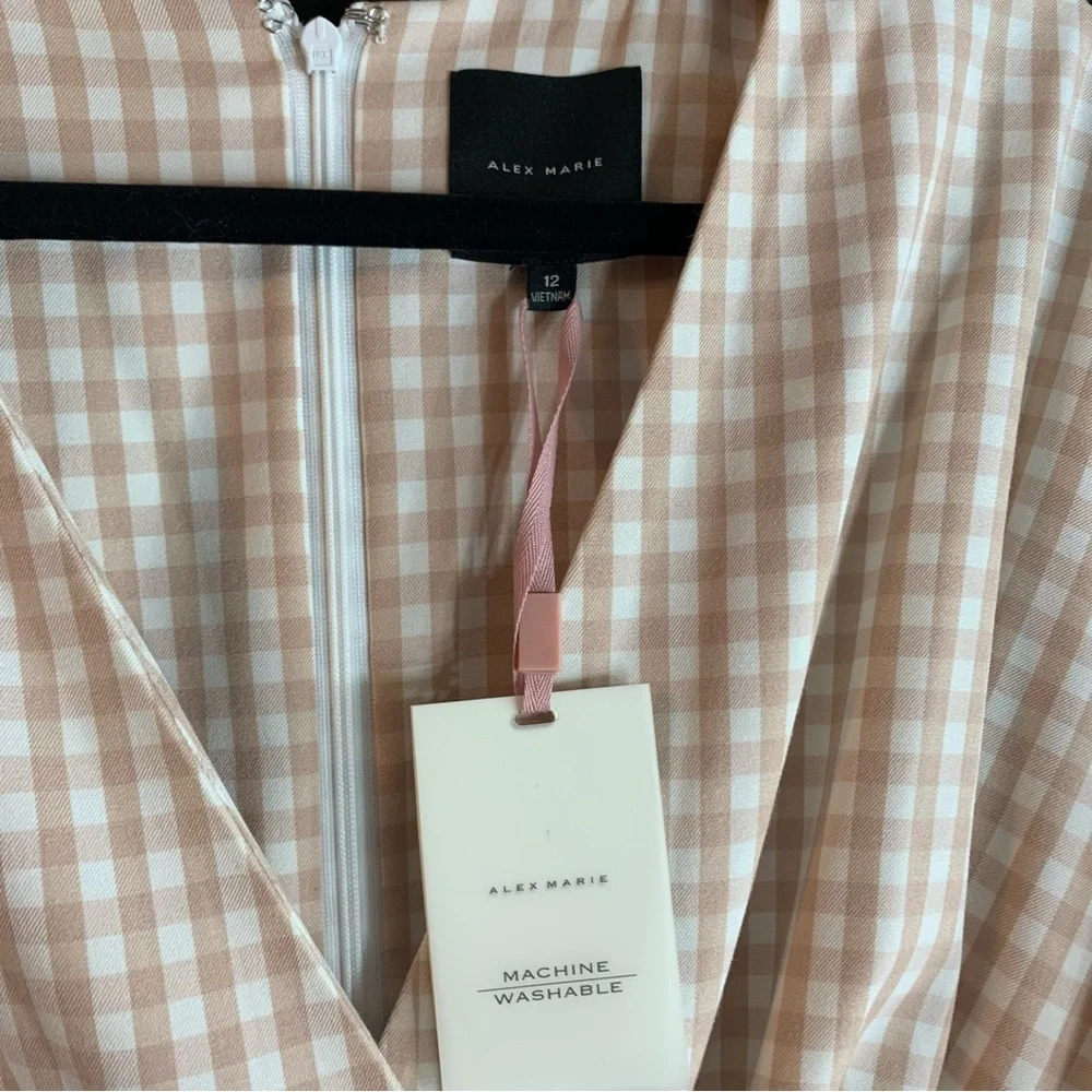 NWT Alex Marie Juliana Linen Wide Leg Jumper in Sand Gingham Print, size 12 - Picture 3 of 13
